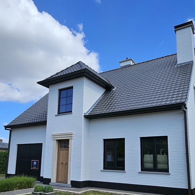 Witte woning met donkere garagepoort